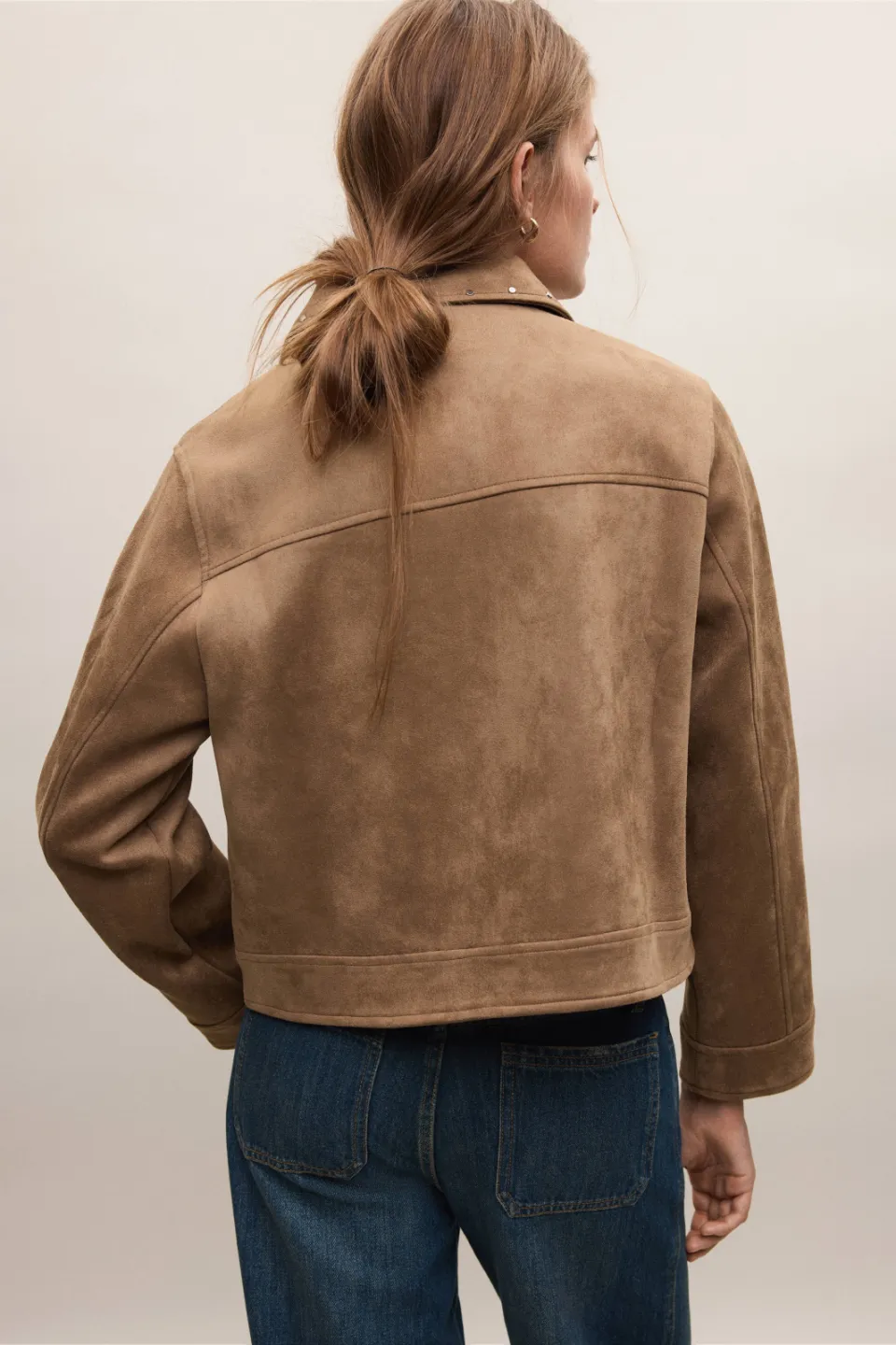 Mango suèdelook jasje met studs middenbruin, foto 4