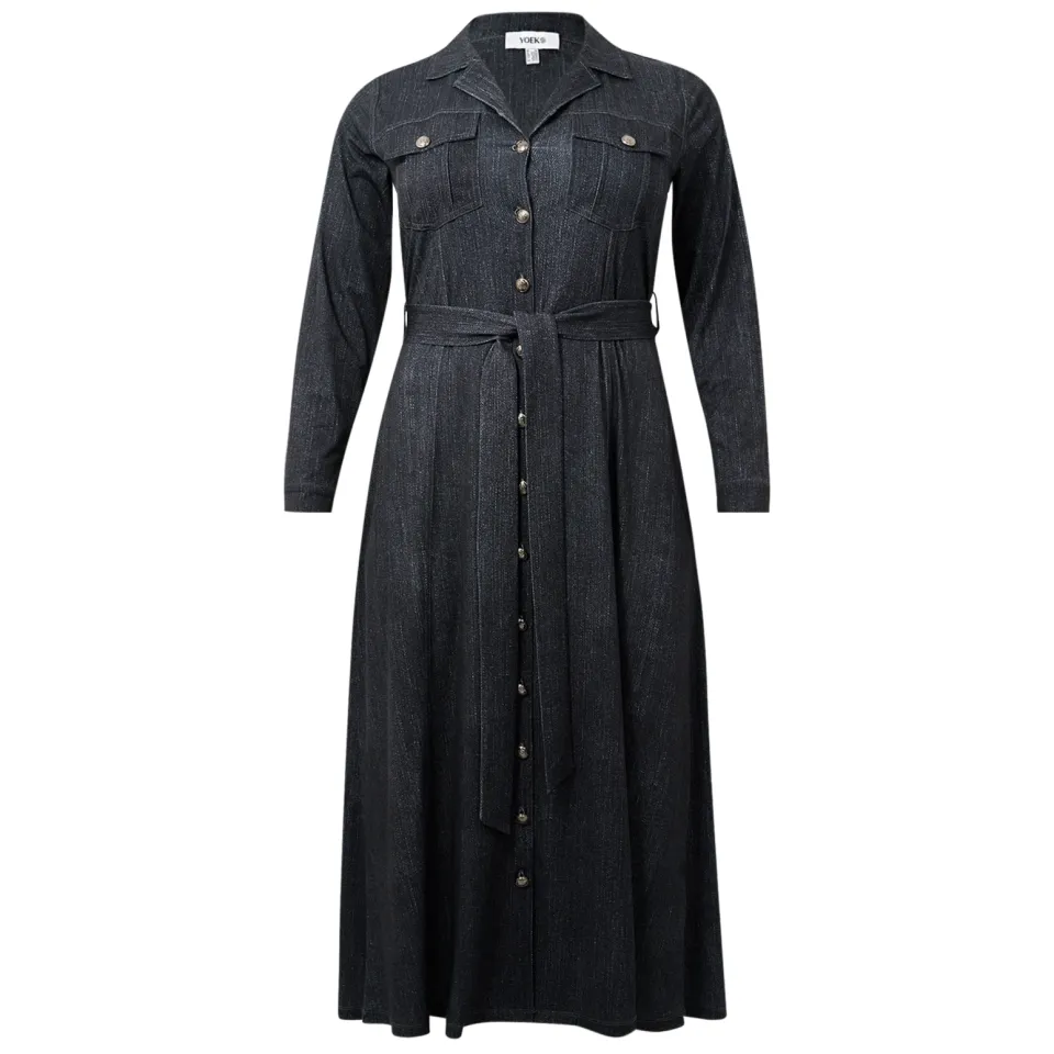 Yoek denim jurk donkerblauw, foto 3