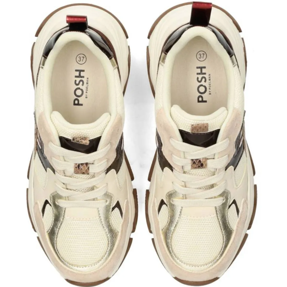 POSH by Poelman Gigi chunky sneakers bruin/ecru, foto 3