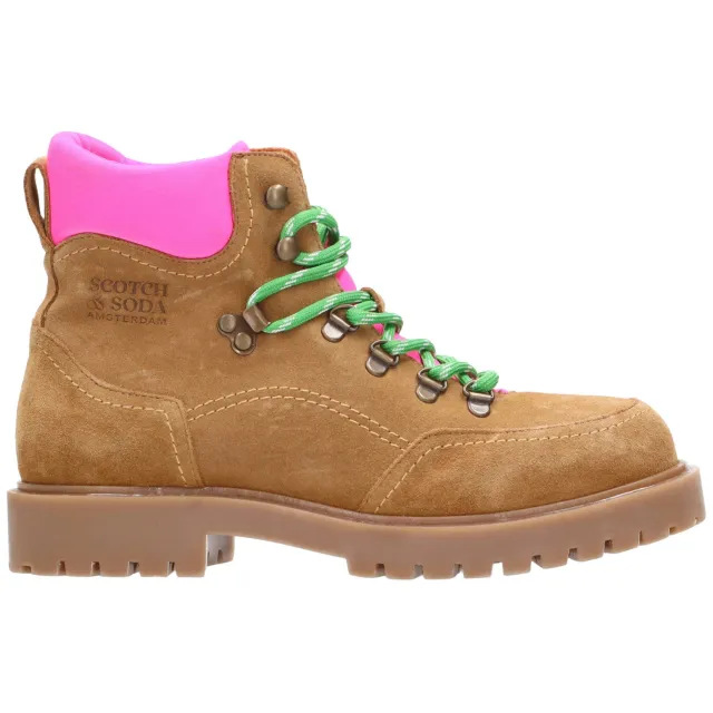 Scotch & Soda Toby suède veterboots met profielzool - beige/roze