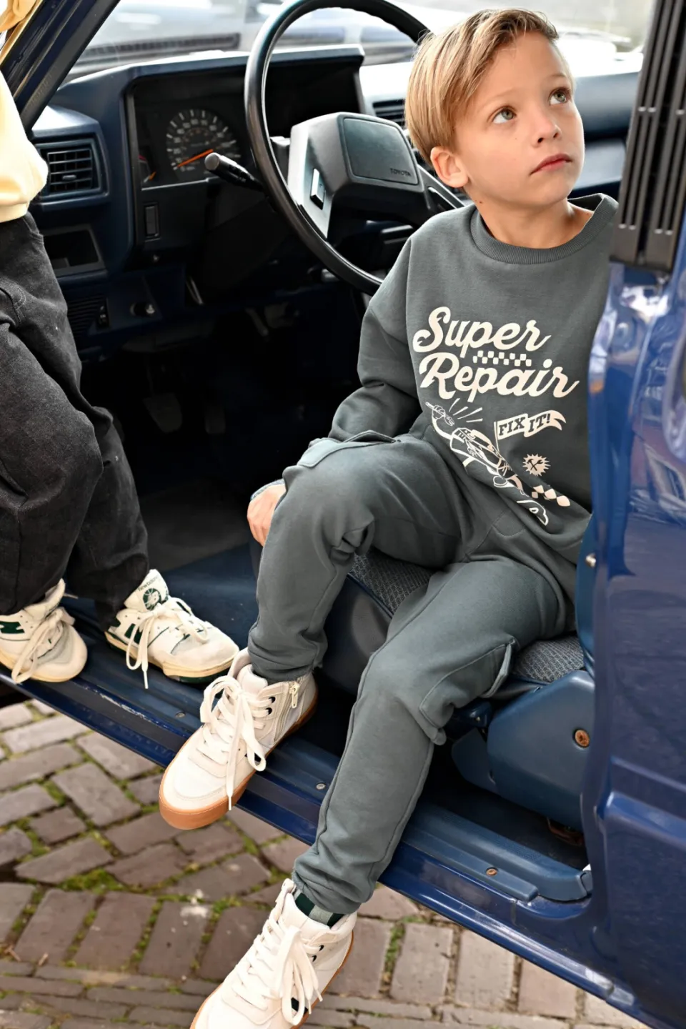 Sturdy oversized sweater met tekst - petrol/ecru, foto 5