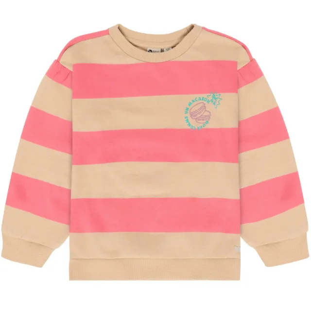 Daily7 rechtvallende gestreepte sweater met backprint - zand Zand/roze