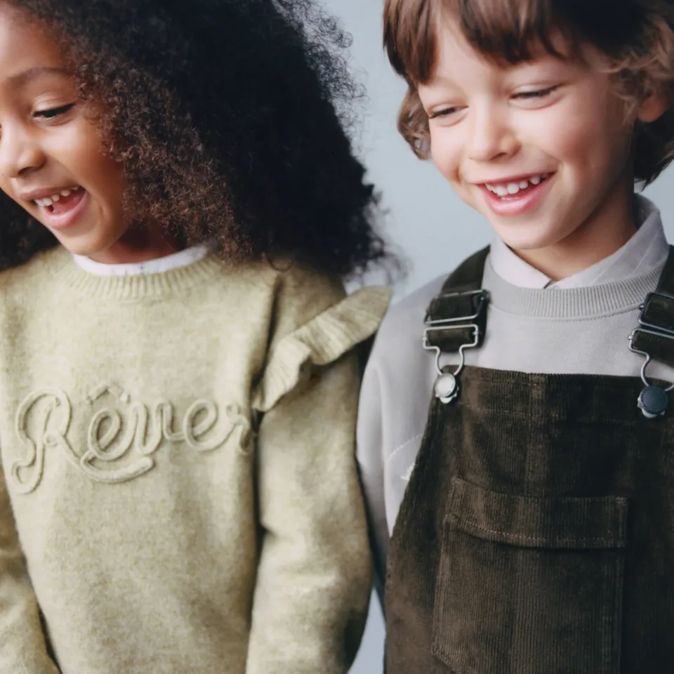 Mango Kids gebreide trui met ruches en wol - groen