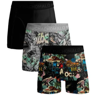 Muchachomalo boxershorts met print zwart/grijs (set van 3)