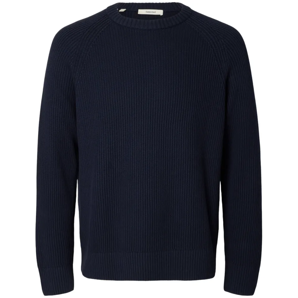 Selected katoenen relaxed fit gebreide trui - donkerblauw, foto 3