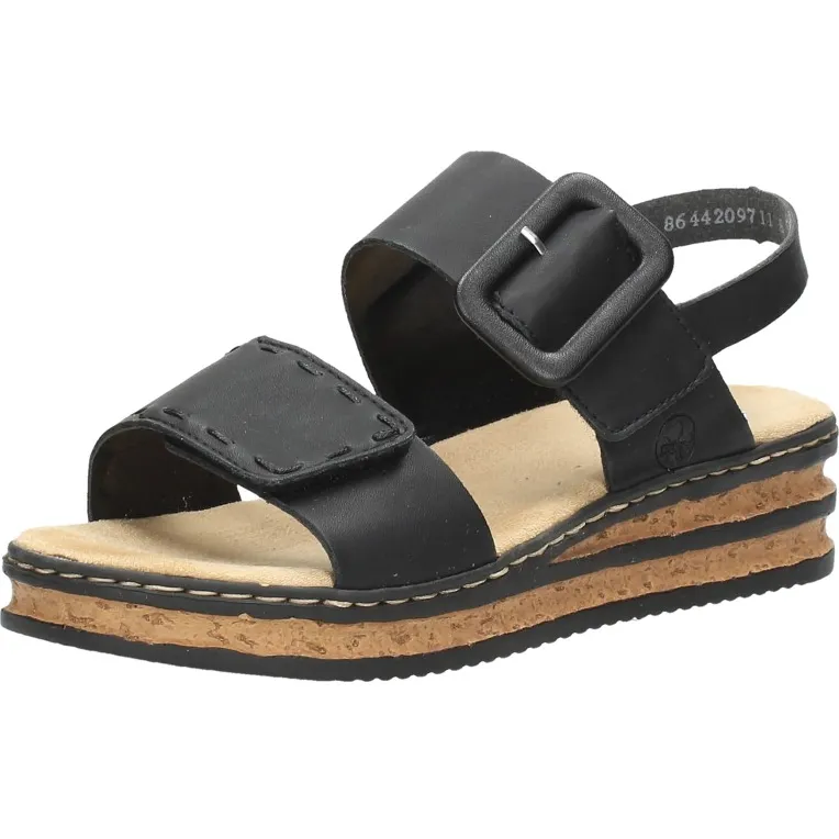 Rieker 62950-00 sandalen met sleehak zwart, foto 3