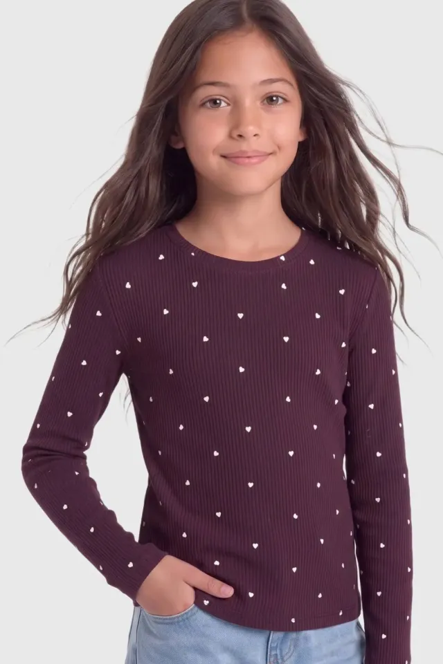 Only longsleeve met hartjes donkerrood Donkerrood/wit