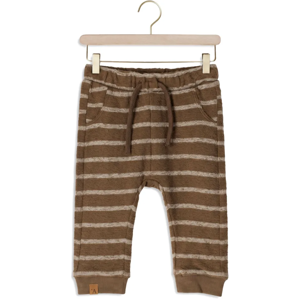 Lil' Atelier gebreide gestreepte babybroek bruingroen Bruingroen/ecru