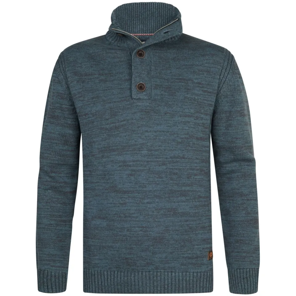 Petrol Industries katoenen regular fit gemêleerde gebreide trui - storm blue, foto 2