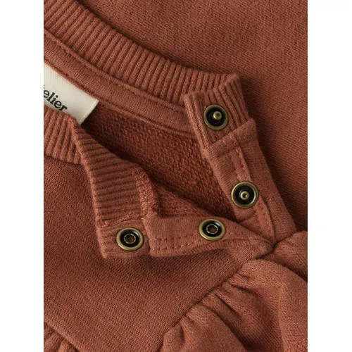Lil' Atelier BABY oversized sweater met ruches - donkeroranje Effen donker oranje, foto 2