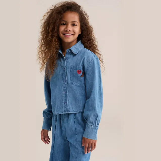 WE Fashion Blue Ridge denim blouse met borduursels middelblauw, foto 4