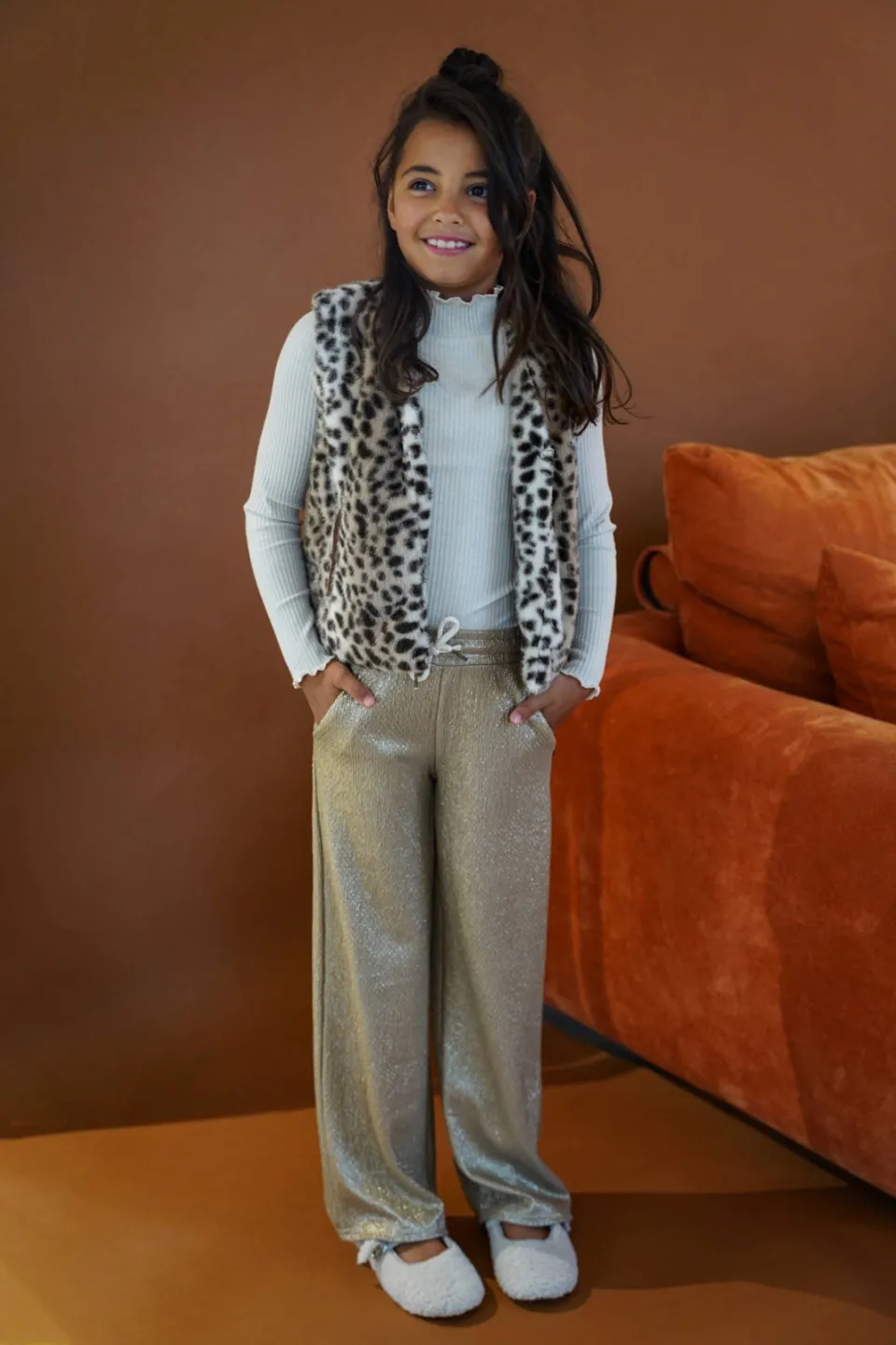 Like Flo straight leg casual broek goud