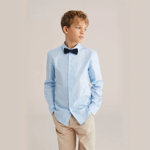 WE Fashion overhemd + vlinderstrikje lichtblauw