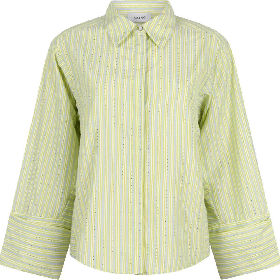 Aaiko Elda Strass blouse met streep lichtgroen, foto 2