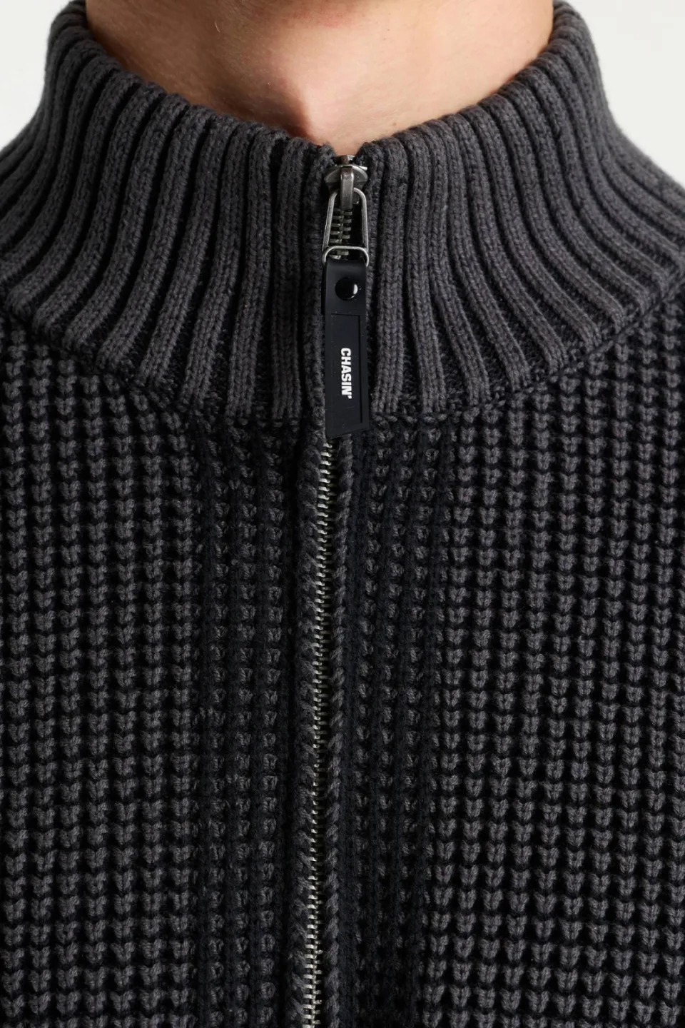CHASIN' Oliver Dual Halfzip katoenen regular fit gebreide trui - antraciet, foto 7