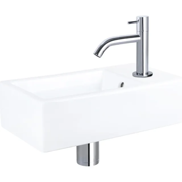 Differnz Fonteinset Differnz Force Keramiek 40x22x11.5 cm Wit Met Gebogen Kraan Chroom