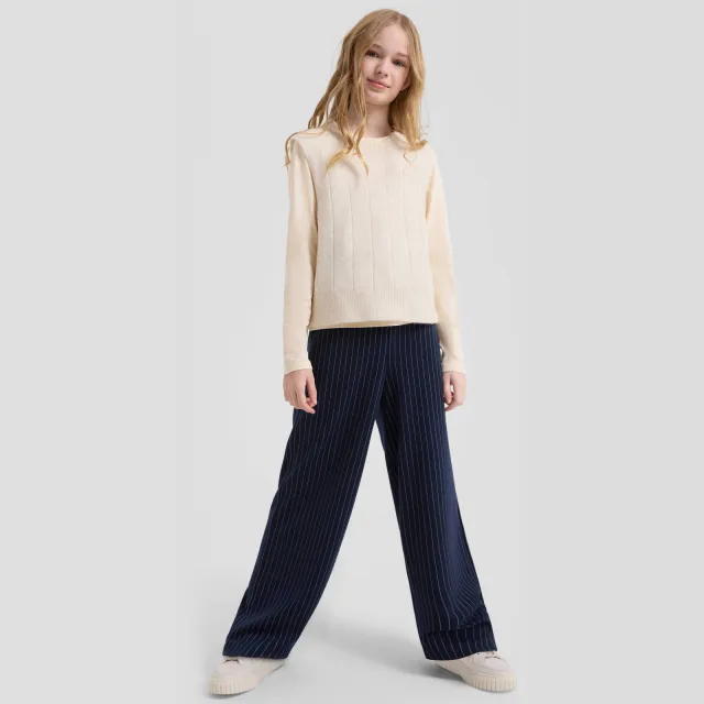 s.Oliver gestreepte casual broek donkerblauw