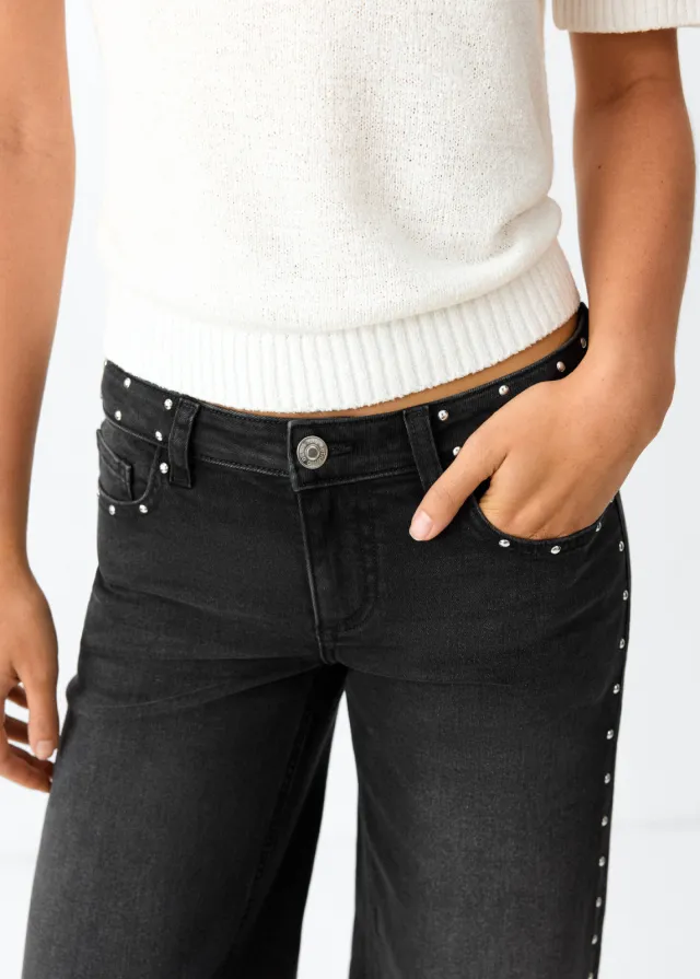 Mango TEEN wide leg jeans met studs - zwart Black denim