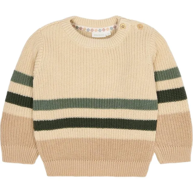 Little Dutch junior katoenen gestreepte gebreide trui - beige/groen, foto 2
