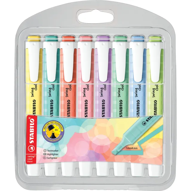 Stabilo swing cool markeerstift pastel etui à 8 kleuren wit