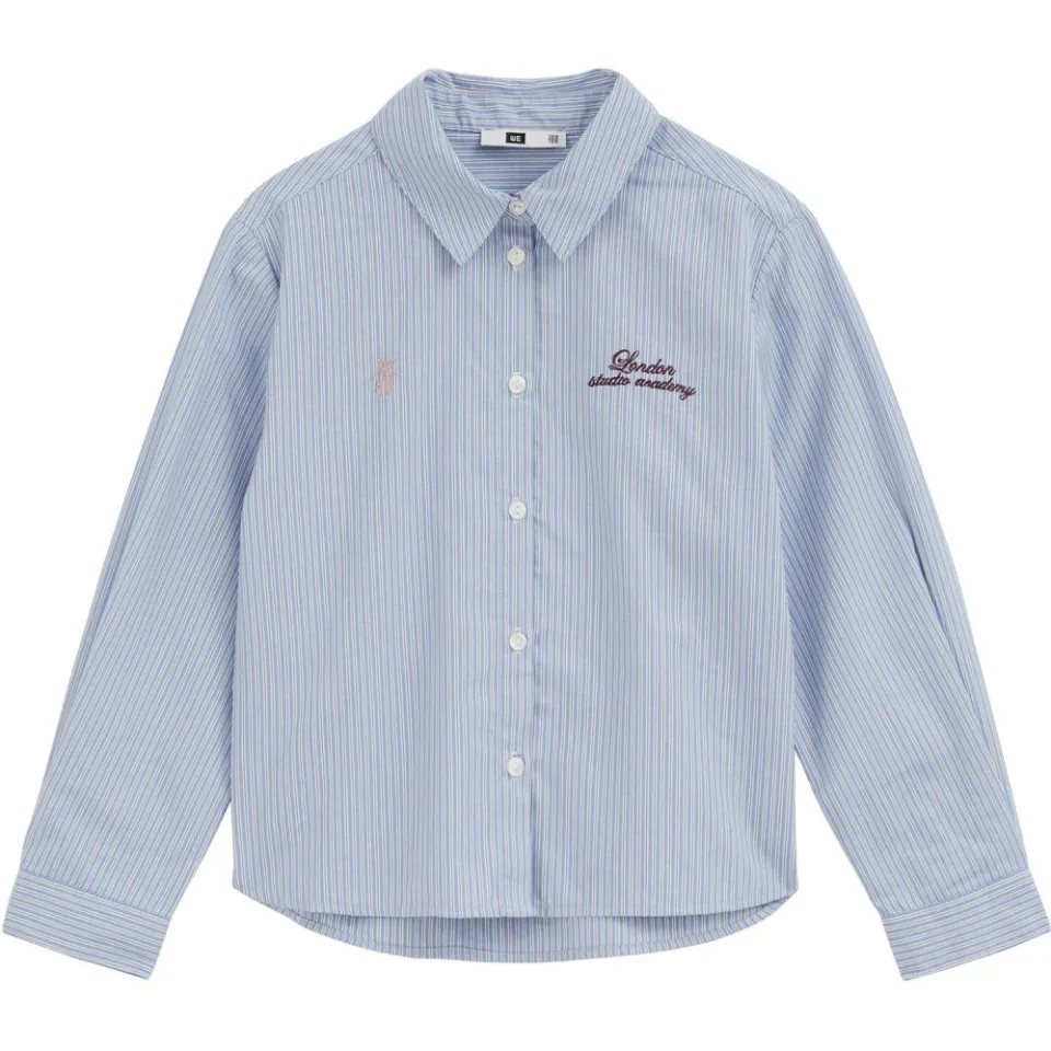 WE Fashion gestreepte blouse met borduursels lichtblauw lichtblauw/ecru, foto 2