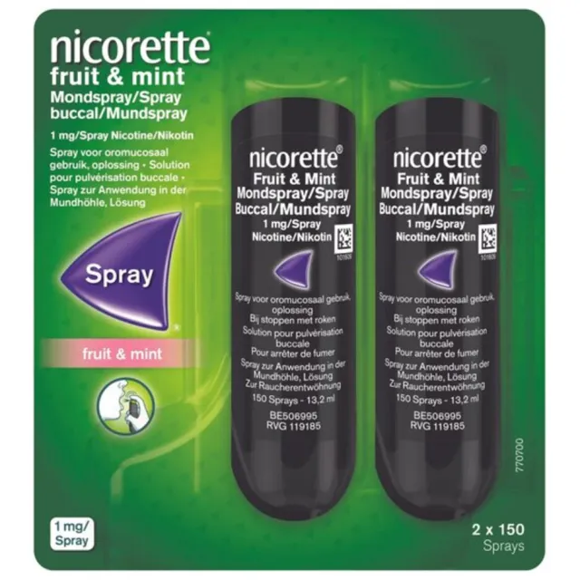 Nicorette Mondspray Fruit & Mint 1mg Duo 2 stuks, foto 2