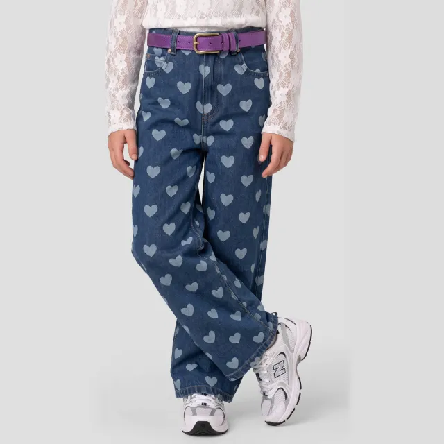 Me & My Monkey loose fit jeans met hartjes - donkerblauw, foto 3