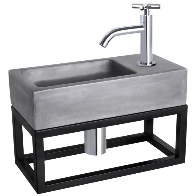 Differnz Fonteinset Differnz Ravo Beton en Handoekrek 38.5x18.5x9 cm Donker Grijs Met Gebogen Kruis Kraan Chroom