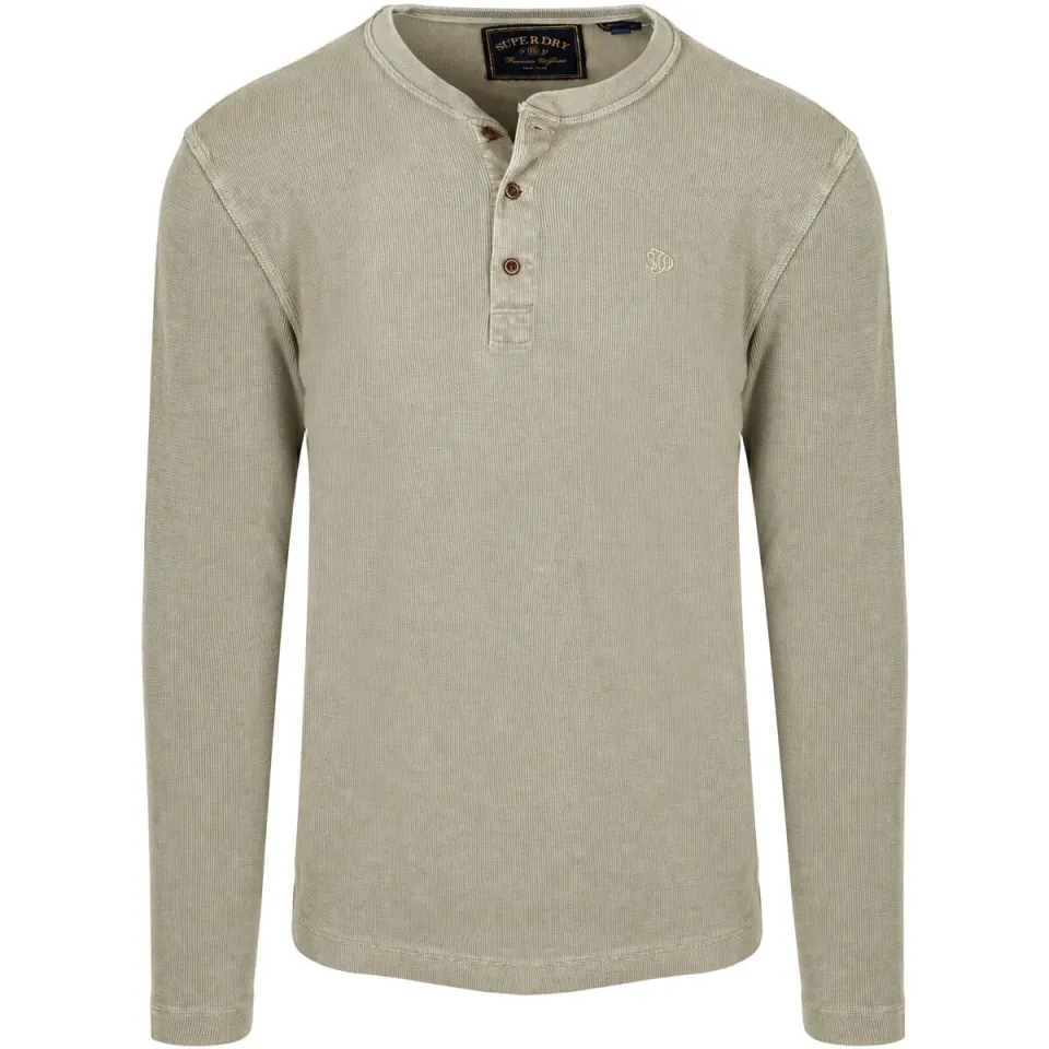 Superdry regular fit longsleeve met wafelstructuur - light khaki green, foto 2