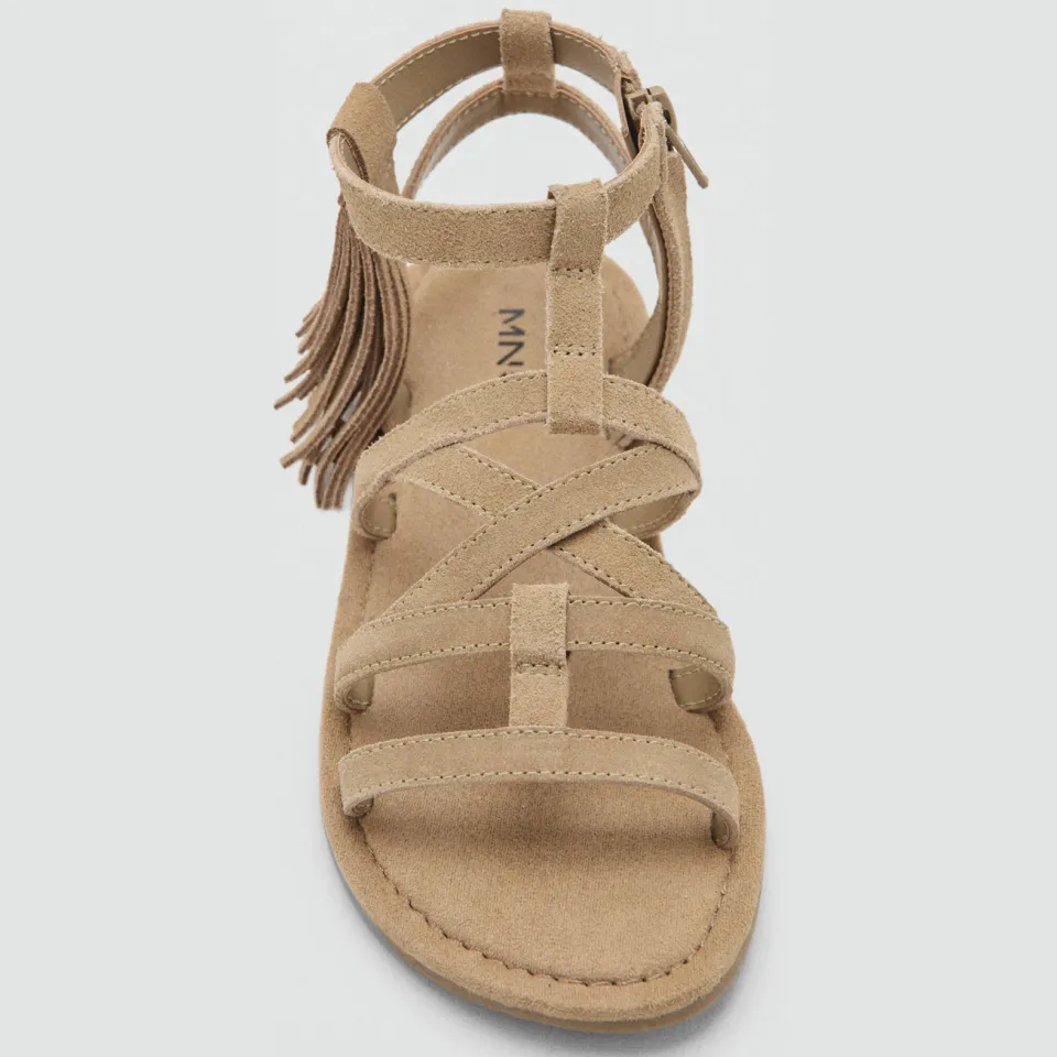 Mango Kids leren sandalen met franjes lichtbruin, foto 6