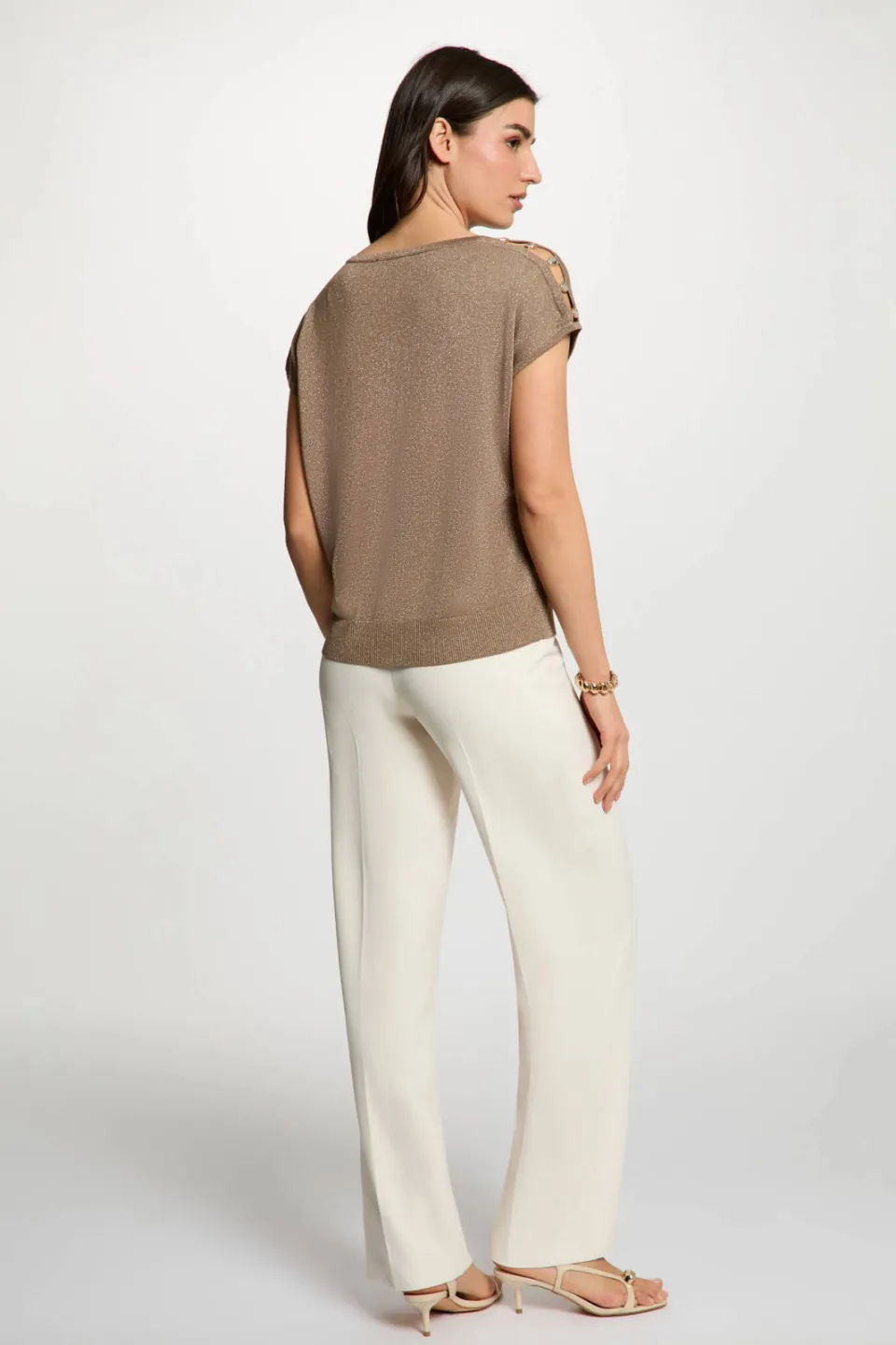 Morgan gemêleerde top met glitters - beige, foto 3