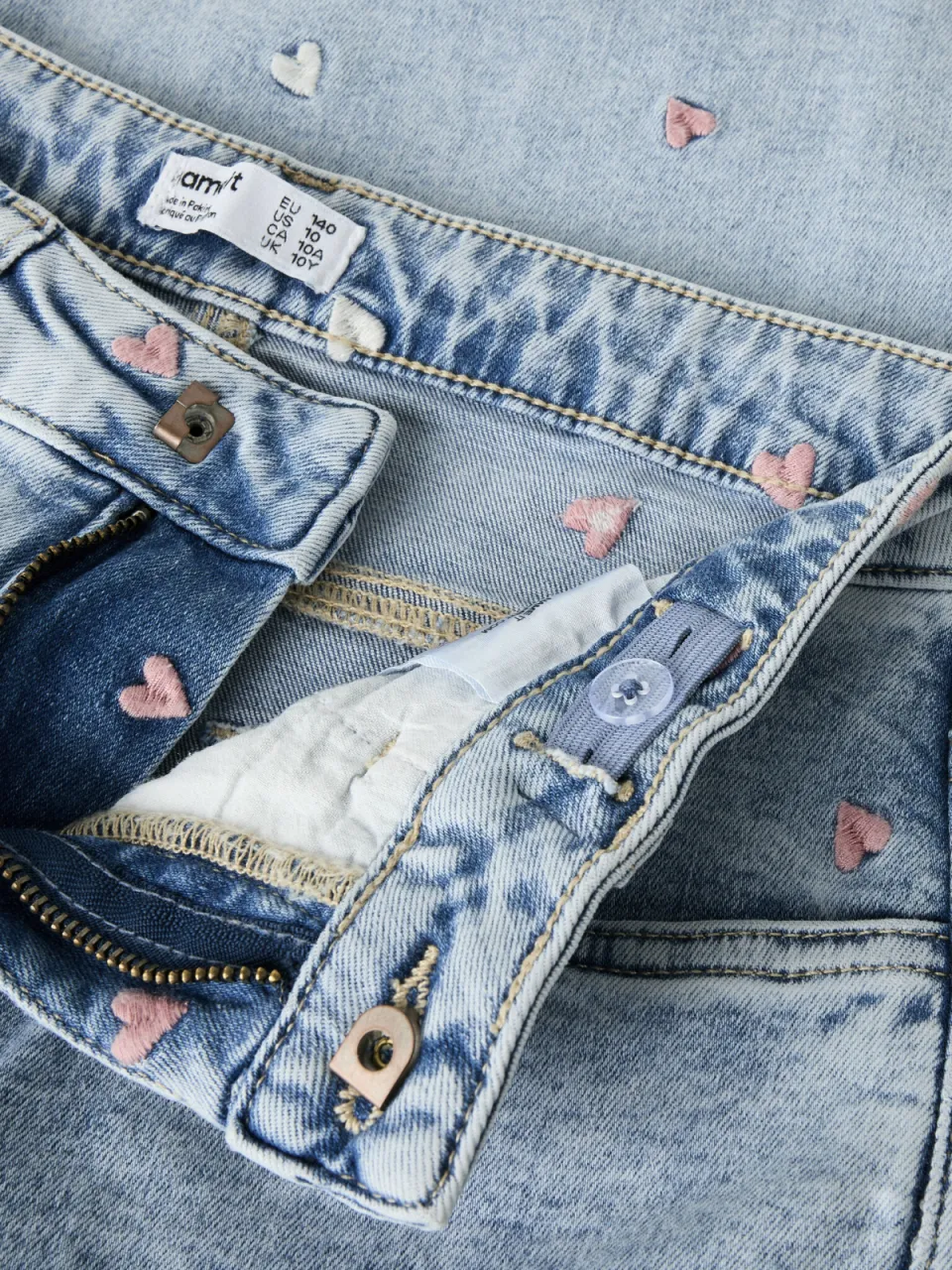 NAME IT KIDS wide leg jeans met hartjes light blue denim, foto 5