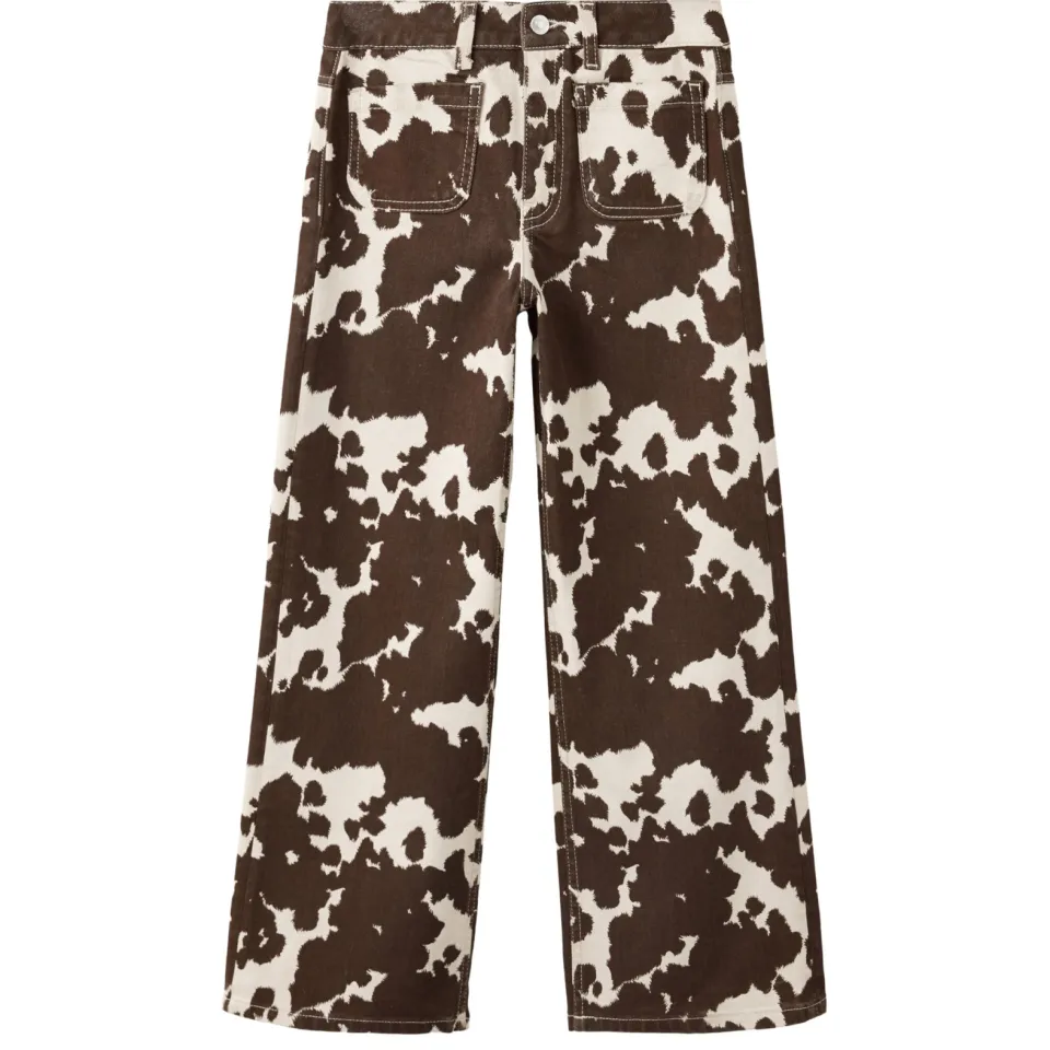 Mango Kids wide leg jeans met koeienprint bruin/wit, foto 2