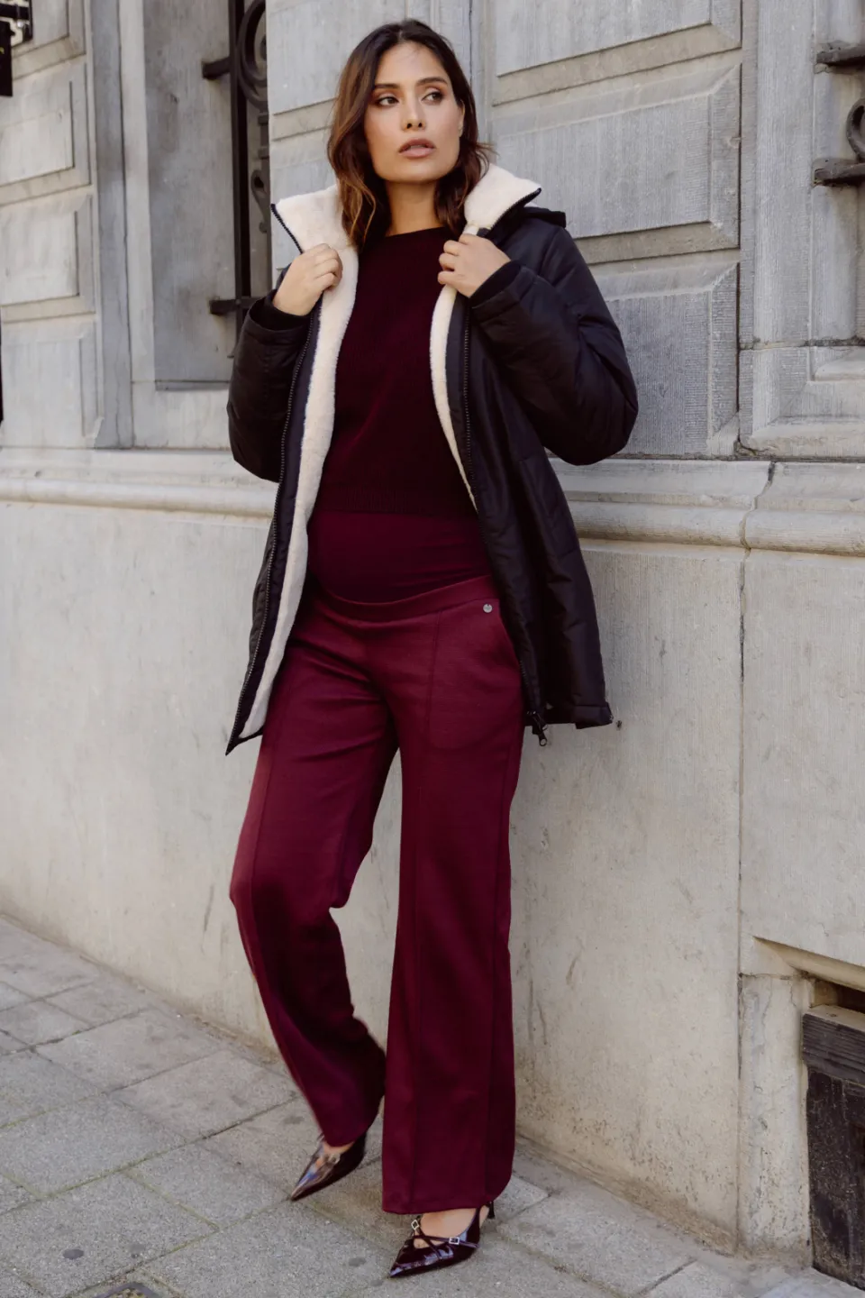LOVE2WAIT Abby wide leg zwangerschapsbroek donkerrood, foto 3