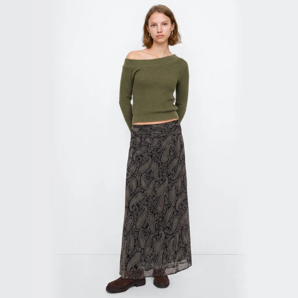 Mango Teen one shoulder gebreide top olijfgroen