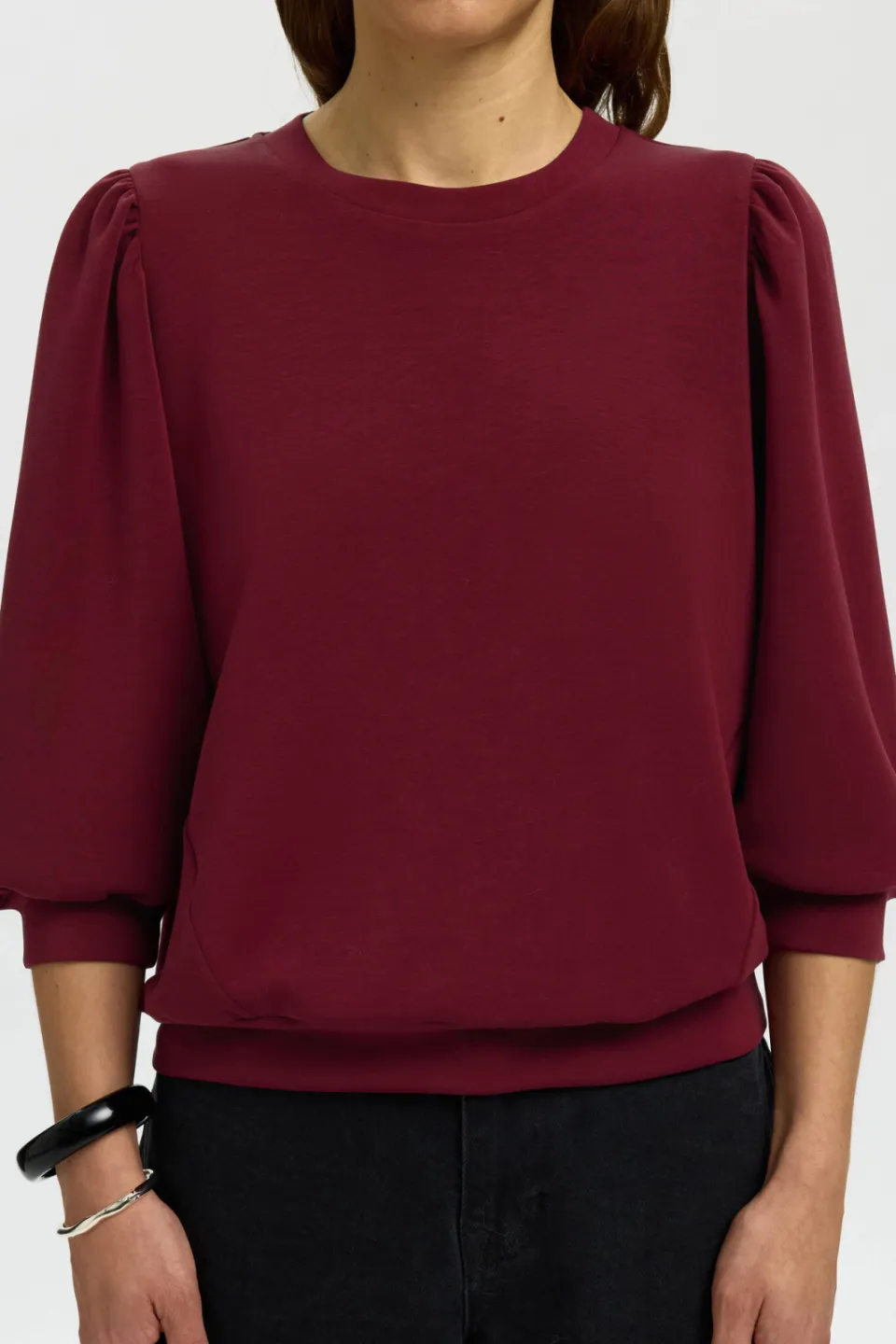 SELECTED WOMEN oversized sweater met plooien - donkerrood, foto 4