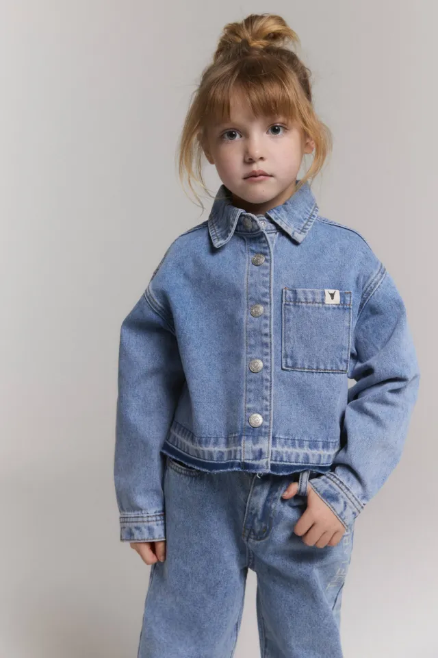 Alix The Label Mini spijkerjas met rafels mediumblauw medium blue denim, foto 4