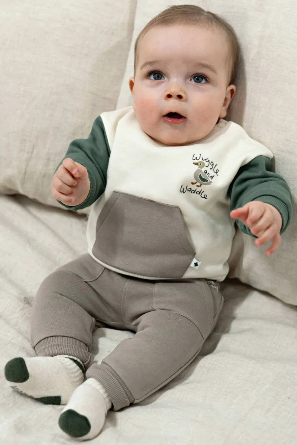 Feetje sweater Wiggle and Waddle - ecru/groen, foto 7