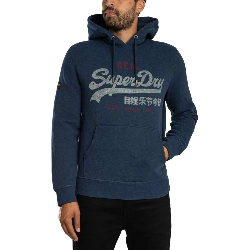 Superdry relaxed fit hoodie met logo - blauw Deep Sea Blue Marl