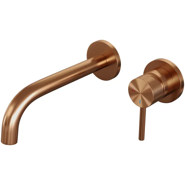 Brauer Inbouw Wastafelmengkraan Brauer Copper Carving Coldstart Gebogen Uitloop Ronde Hendel Rechts Geborsteld Koper PVD Met Rozetten