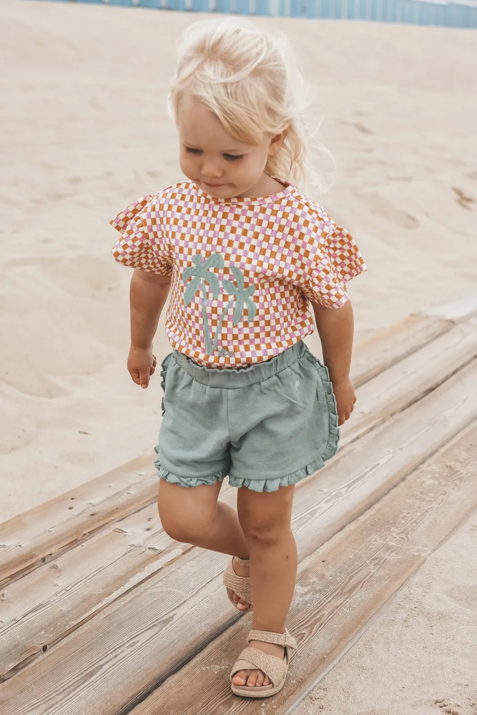 Your Wishes Mini Check Ruffle t-shirt lila oranje wit, foto 3