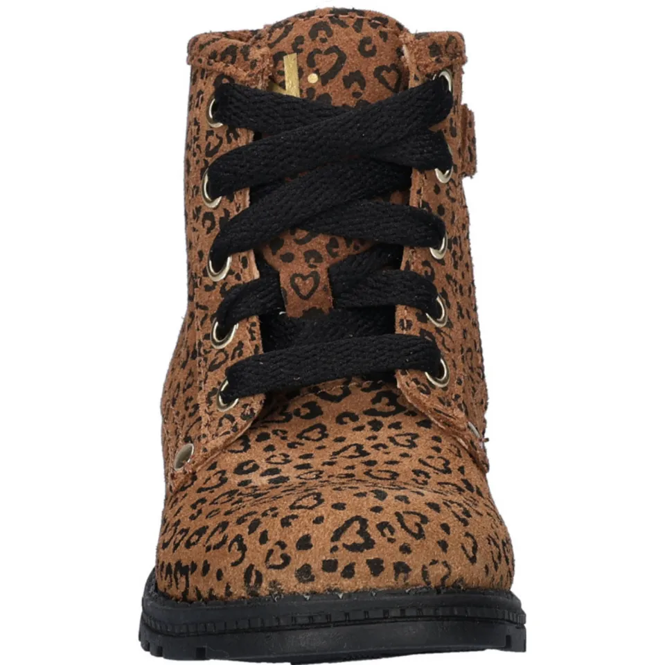 Nelson Kids suède veterboots met panterprint cognac, foto 2