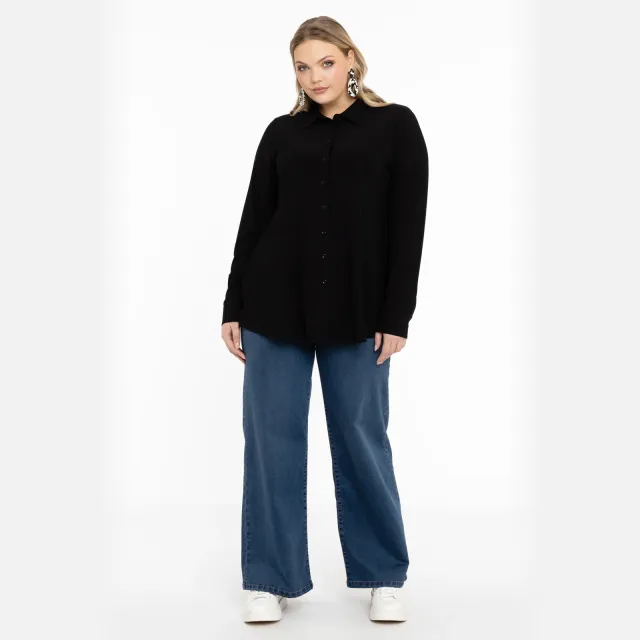 Yoek kort A-lijn blouse zwart, foto 2