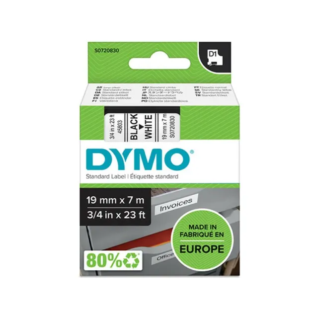 Dymo 45803 (S0720830) Tape Zwart op wit (19 mm), foto 2