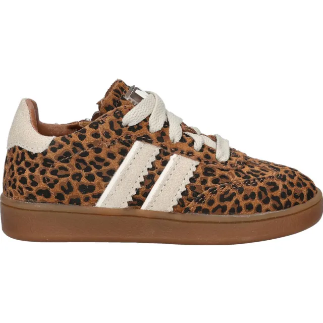 Nelson Kids suède sneakers met panterprint cognac
