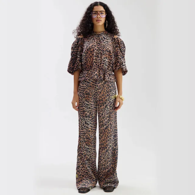 Harper & Yve wide leg high waist broek met dierenprint bruin