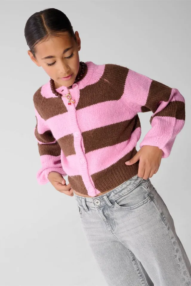 Shoeby gebreid gestreept vest met wol - roze/bruin