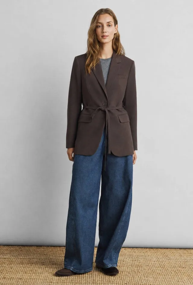 MSCH Copenhagen regular fit blazer met ceintuur - donkerbruin