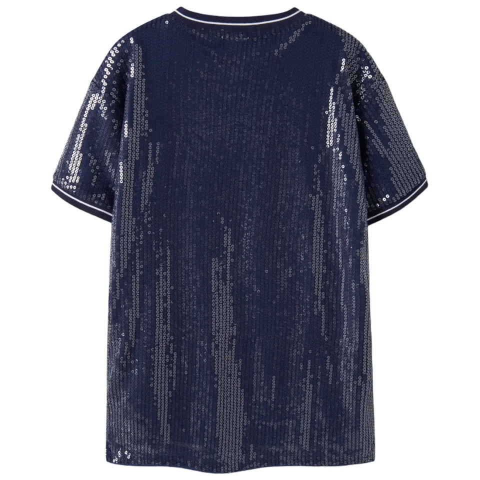 NAME IT KIDS korte glitter T-shirtjurk met pailletten en print - blauw, foto 3