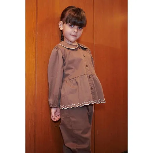 Copenhagen Colors blouse met broderie bruin, foto 6